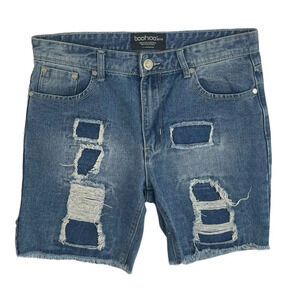 SH753 Men’s Boohoo Man Stretch Distressed Denim Jean Shorts 32